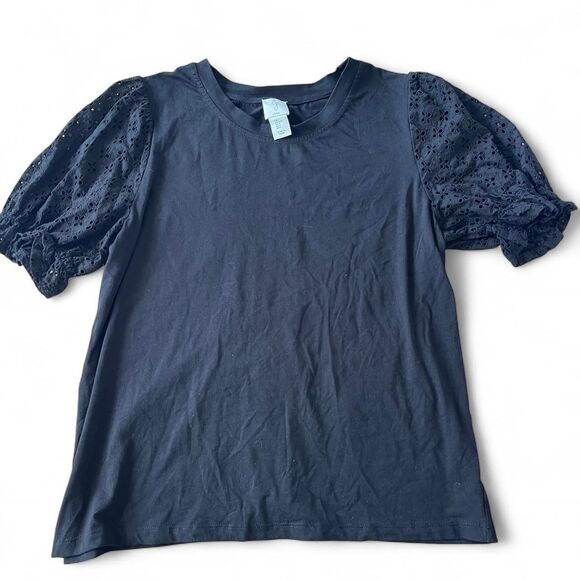 Joie black eyelet sleeve $150 blouse. Size large - Picture 6 of 7